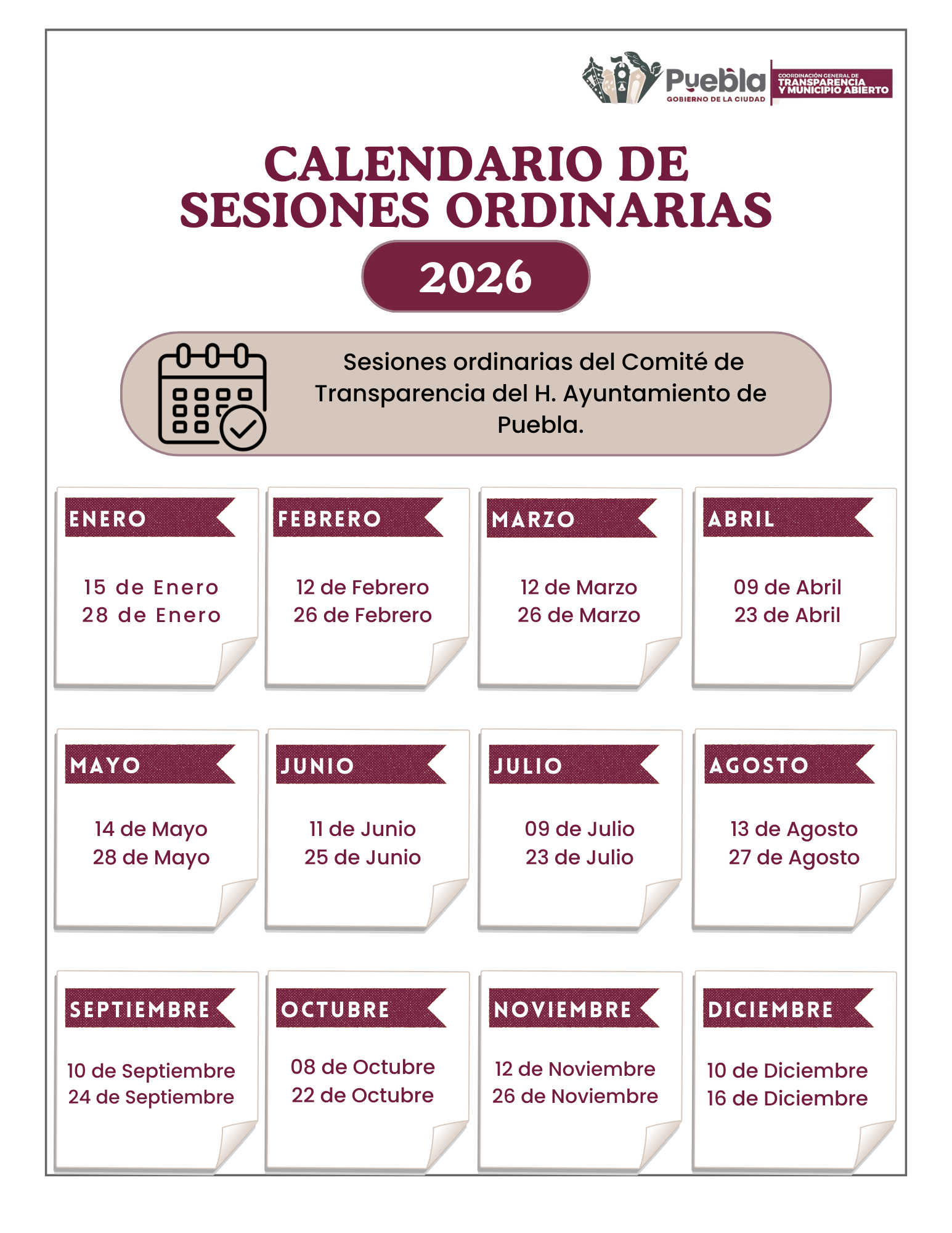 Calendario de Sesiones Ordinarias (2026)