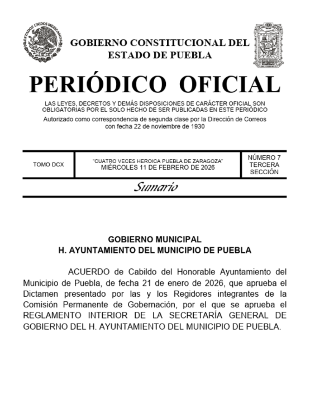 Reglamento Interior de la Secretaría General de Gobierno